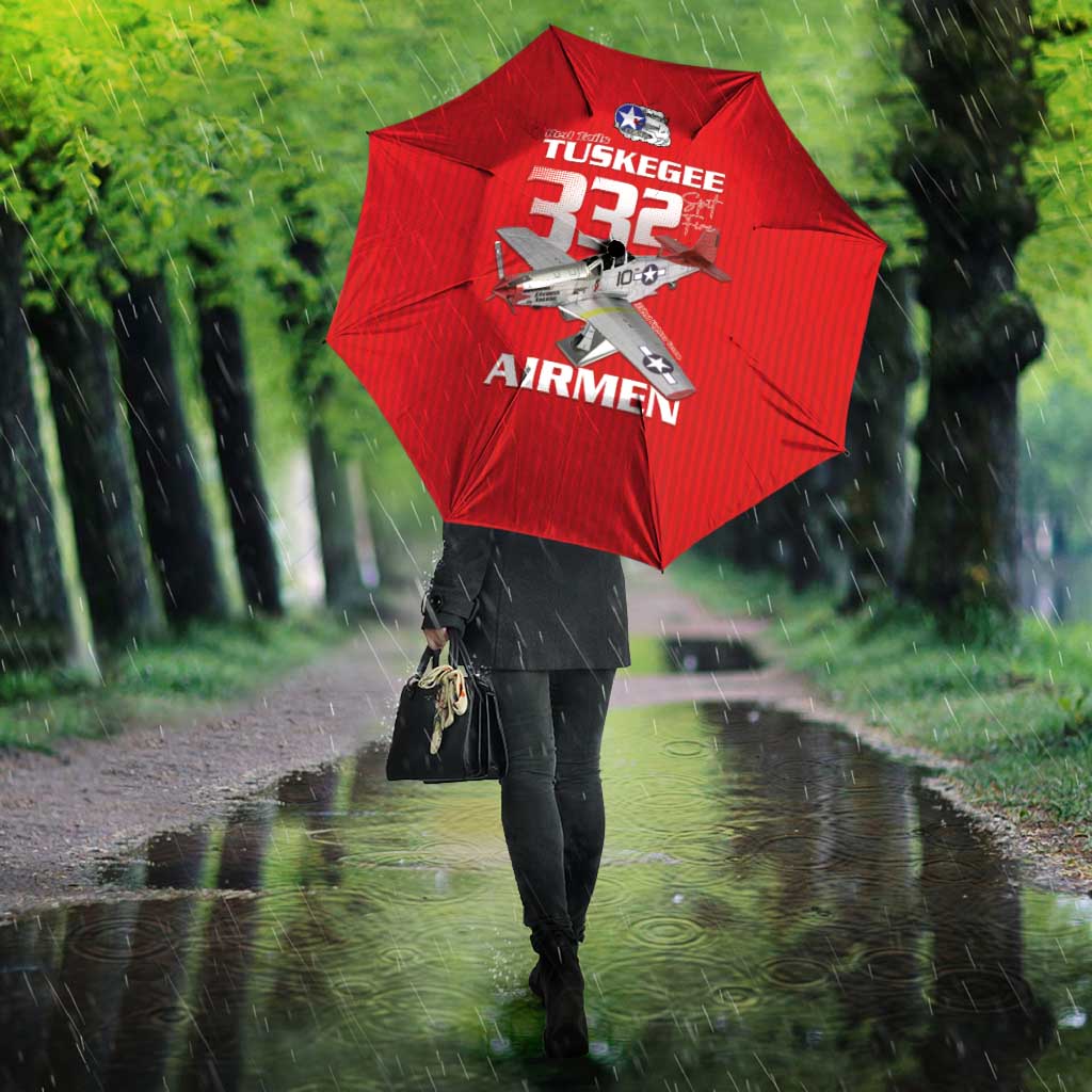 Tuskegee Red Tails Airmen Umbrella P-51 Mustang 332nd Fighter Group - Red - Wonder Print Shop