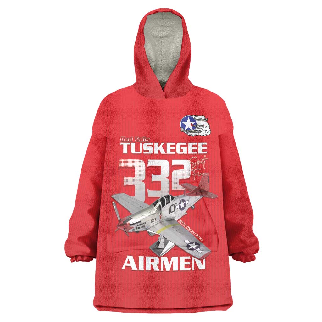 Tuskegee Red Tails Airmen Wearable Blanket Hoodie P-51 Mustang 332nd Fighter Group - Red - Wonder Print Shop