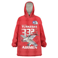 Tuskegee Red Tails Airmen Wearable Blanket Hoodie P-51 Mustang 332nd Fighter Group - Red - Wonder Print Shop