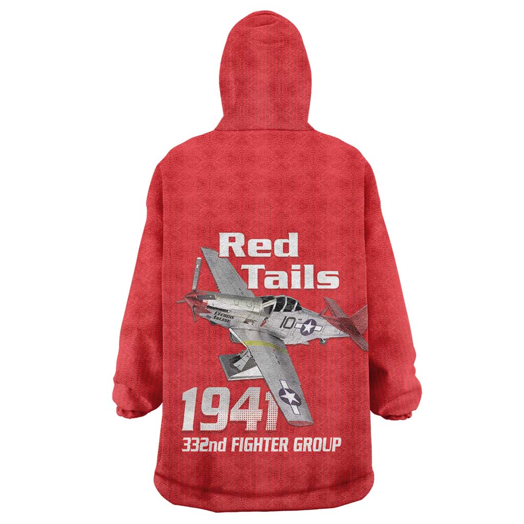 Tuskegee Red Tails Airmen Wearable Blanket Hoodie P-51 Mustang 332nd Fighter Group - Red - Wonder Print Shop