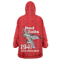 Tuskegee Red Tails Airmen Wearable Blanket Hoodie P-51 Mustang 332nd Fighter Group - Red - Wonder Print Shop