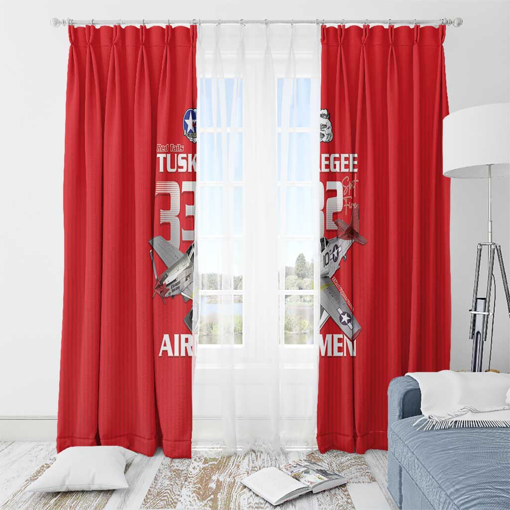 Tuskegee Red Tails Airmen Window Curtain P-51 Mustang 332nd Fighter Group - Red - Wonder Print Shop