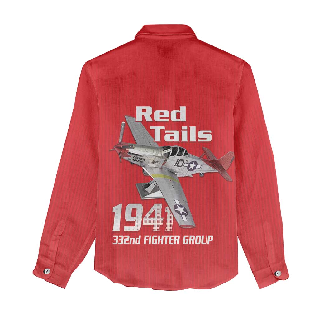 Tuskegee Red Tails Airmen Women Casual Shirt P-51 Mustang 332nd Fighter Group - Red - Wonder Print Shop