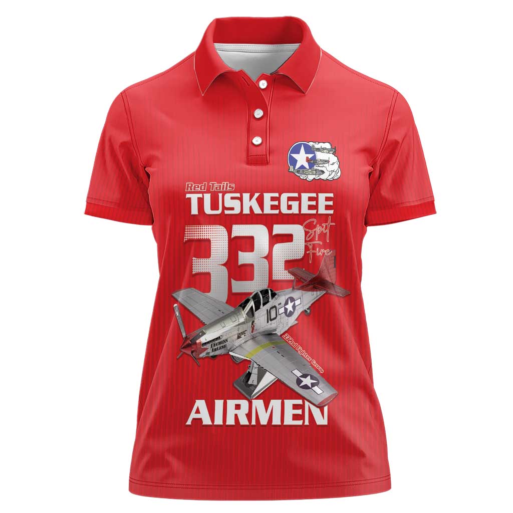 Tuskegee Red Tails Airmen Women Polo Shirt P-51 Mustang 332nd Fighter Group - Red - Wonder Print Shop