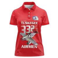 Tuskegee Red Tails Airmen Women Polo Shirt P-51 Mustang 332nd Fighter Group - Red - Wonder Print Shop