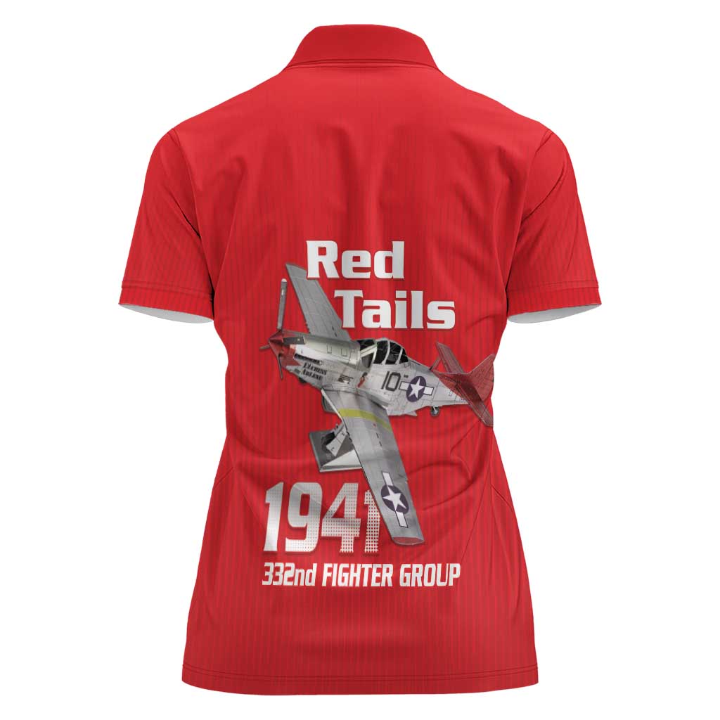 Tuskegee Red Tails Airmen Women Polo Shirt P-51 Mustang 332nd Fighter Group - Red - Wonder Print Shop