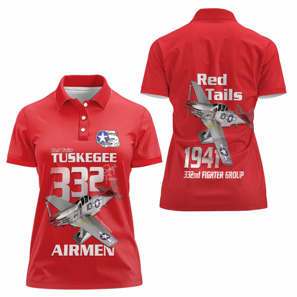 Tuskegee Red Tails Airmen Women Polo Shirt P-51 Mustang 332nd Fighter Group - Red - Wonder Print Shop