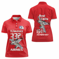 Tuskegee Red Tails Airmen Women Polo Shirt P-51 Mustang 332nd Fighter Group - Red - Wonder Print Shop