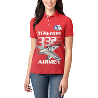 Tuskegee Red Tails Airmen Women Polo Shirt P-51 Mustang 332nd Fighter Group - Red - Wonder Print Shop