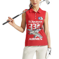 Tuskegee Red Tails Airmen Women Sleeveless Polo Shirt P-51 Mustang 332nd Fighter Group - Red - Wonder Print Shop