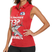 Tuskegee Red Tails Airmen Women Sleeveless Polo Shirt P-51 Mustang 332nd Fighter Group - Red - Wonder Print Shop