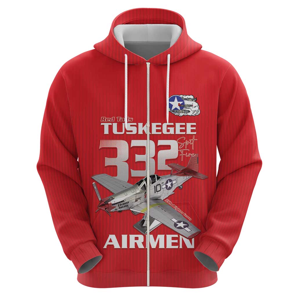 Tuskegee Red Tails Airmen Zip Hoodie P-51 Mustang 332nd Fighter Group - Red - Wonder Print Shop