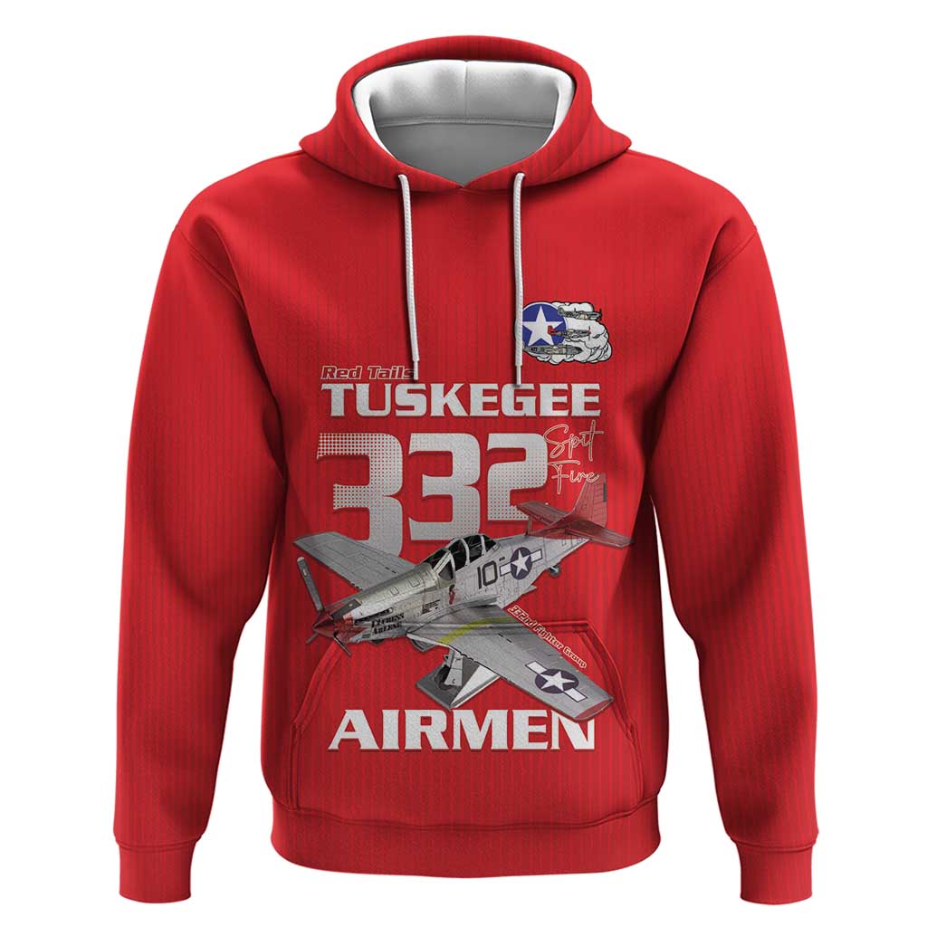 Tuskegee Red Tails Airmen Zip Hoodie P-51 Mustang 332nd Fighter Group - Red - Wonder Print Shop