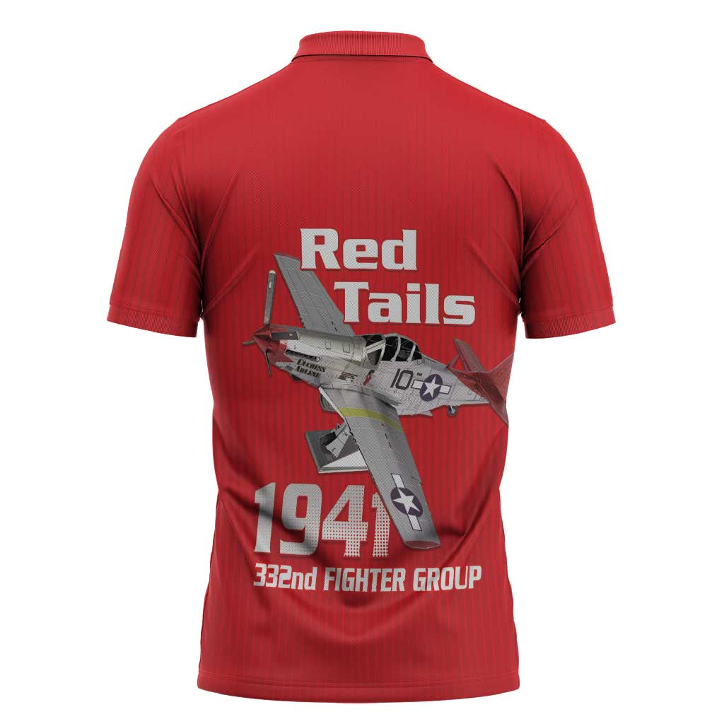 Tuskegee Red Tails Airmen Zipper Polo Shirt P-51 Mustang 332nd Fighter Group - Red - Wonder Print Shop