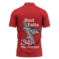 Tuskegee Red Tails Airmen Zipper Polo Shirt P-51 Mustang 332nd Fighter Group - Red - Wonder Print Shop