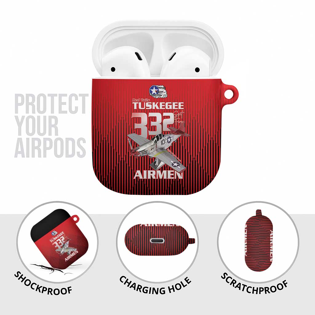 Tuskegee Red Tails Airmen AirPods Case P-51 Mustang 332nd Fighter Group - Black Red - Wonder Print Shop