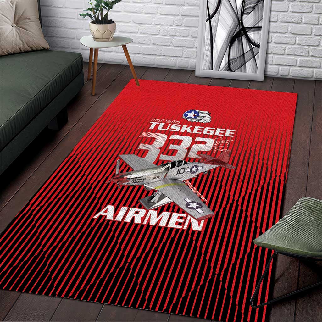 Tuskegee Red Tails Airmen Area Rug P-51 Mustang 332nd Fighter Group - Black Red - Wonder Print Shop