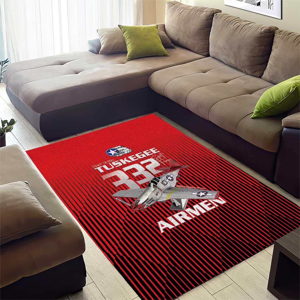 Tuskegee Red Tails Airmen Area Rug P-51 Mustang 332nd Fighter Group - Black Red - Wonder Print Shop