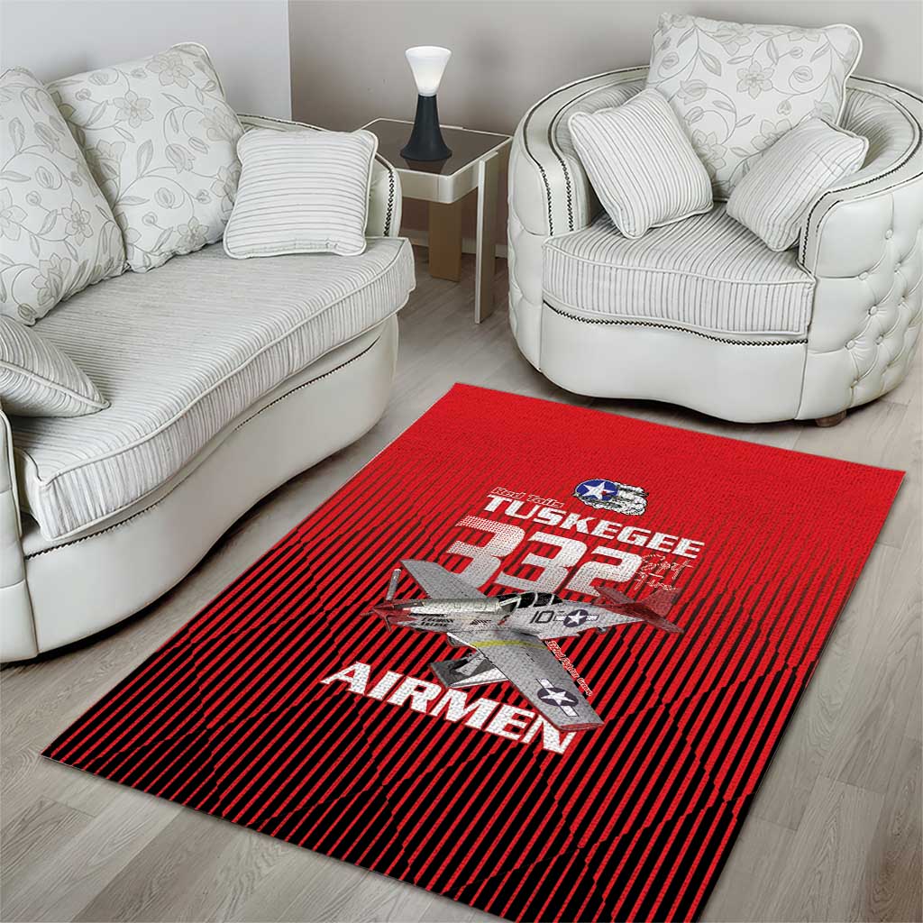 Tuskegee Red Tails Airmen Area Rug P-51 Mustang 332nd Fighter Group - Black Red - Wonder Print Shop