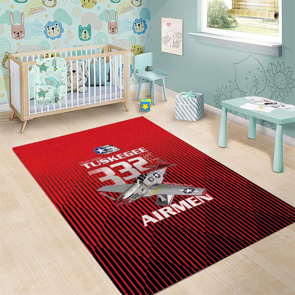 Tuskegee Red Tails Airmen Area Rug P-51 Mustang 332nd Fighter Group - Black Red - Wonder Print Shop