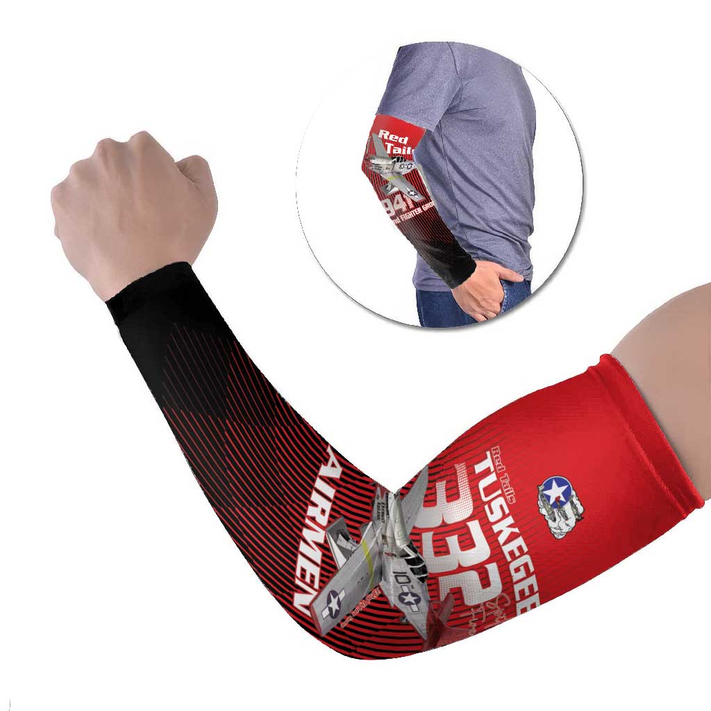 Tuskegee Red Tails Airmen Arm Sleeves P-51 Mustang 332nd Fighter Group - Black Red - Wonder Print Shop