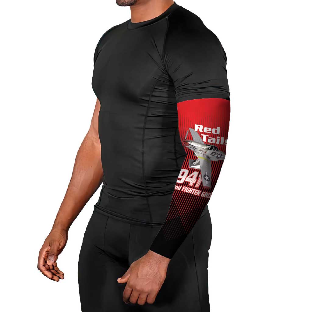 Tuskegee Red Tails Airmen Arm Sleeves P-51 Mustang 332nd Fighter Group - Black Red - Wonder Print Shop