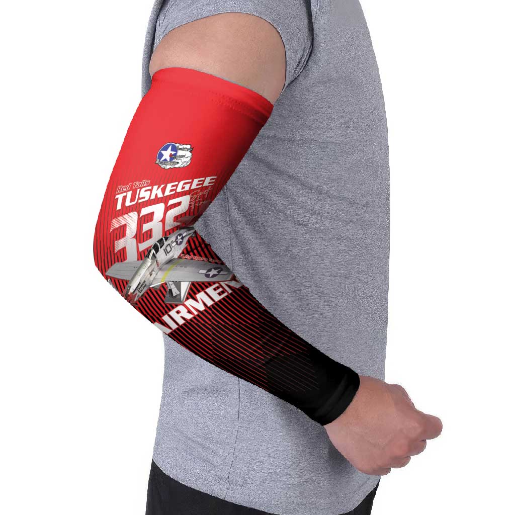 Tuskegee Red Tails Airmen Arm Sleeves P-51 Mustang 332nd Fighter Group - Black Red - Wonder Print Shop