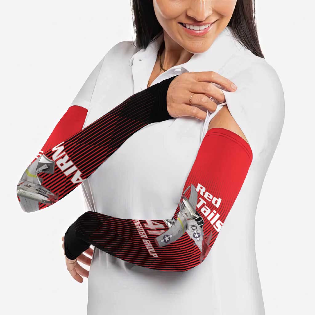 Tuskegee Red Tails Airmen Arm Sleeves P-51 Mustang 332nd Fighter Group - Black Red - Wonder Print Shop