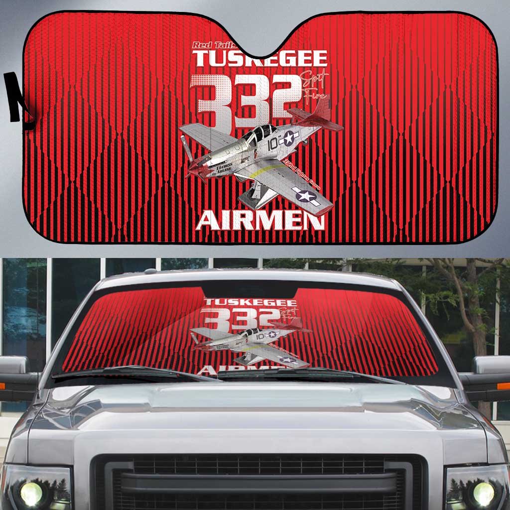 Tuskegee Red Tails Airmen Auto Sun Shade P-51 Mustang 332nd Fighter Group - Black Red - Wonder Print Shop