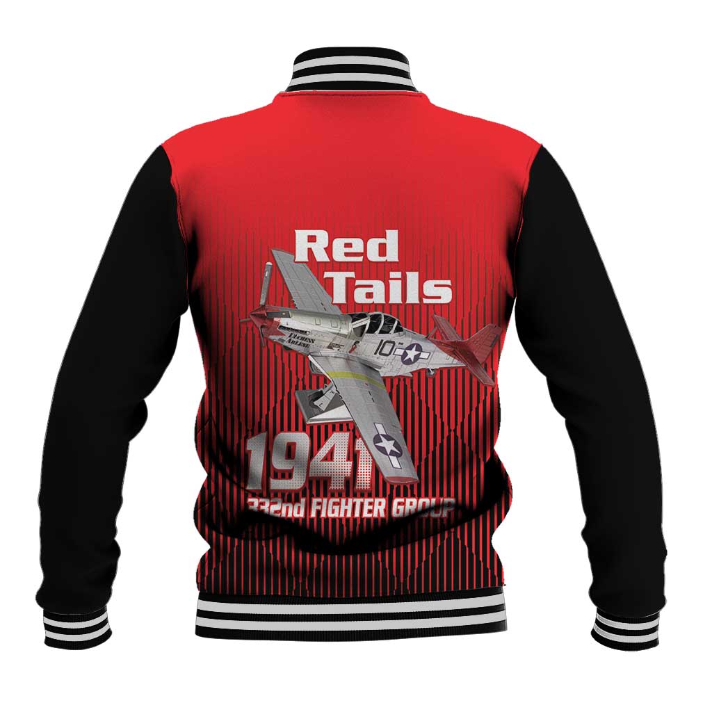 Tuskegee Red Tails Airmen Baseball Jacket P-51 Mustang 332nd Fighter Group - Black Red - Wonder Print Shop