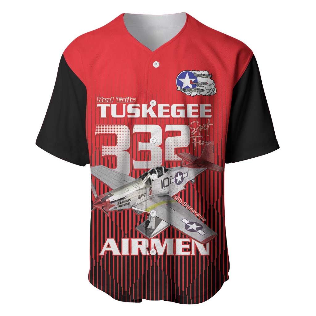 Tuskegee Red Tails Airmen Baseball Jersey P-51 Mustang 332nd Fighter Group - Black Red - Wonder Print Shop