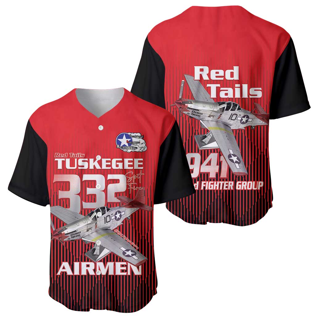 Tuskegee Red Tails Airmen Baseball Jersey P-51 Mustang 332nd Fighter Group - Black Red - Wonder Print Shop
