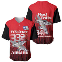 Tuskegee Red Tails Airmen Baseball Jersey P-51 Mustang 332nd Fighter Group - Black Red - Wonder Print Shop