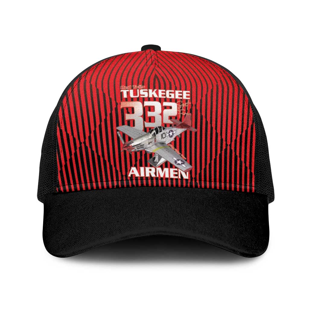 Tuskegee Red Tails Airmen Baseball Net Cap P-51 Mustang 332nd Fighter Group - Black Red - Wonder Print Shop