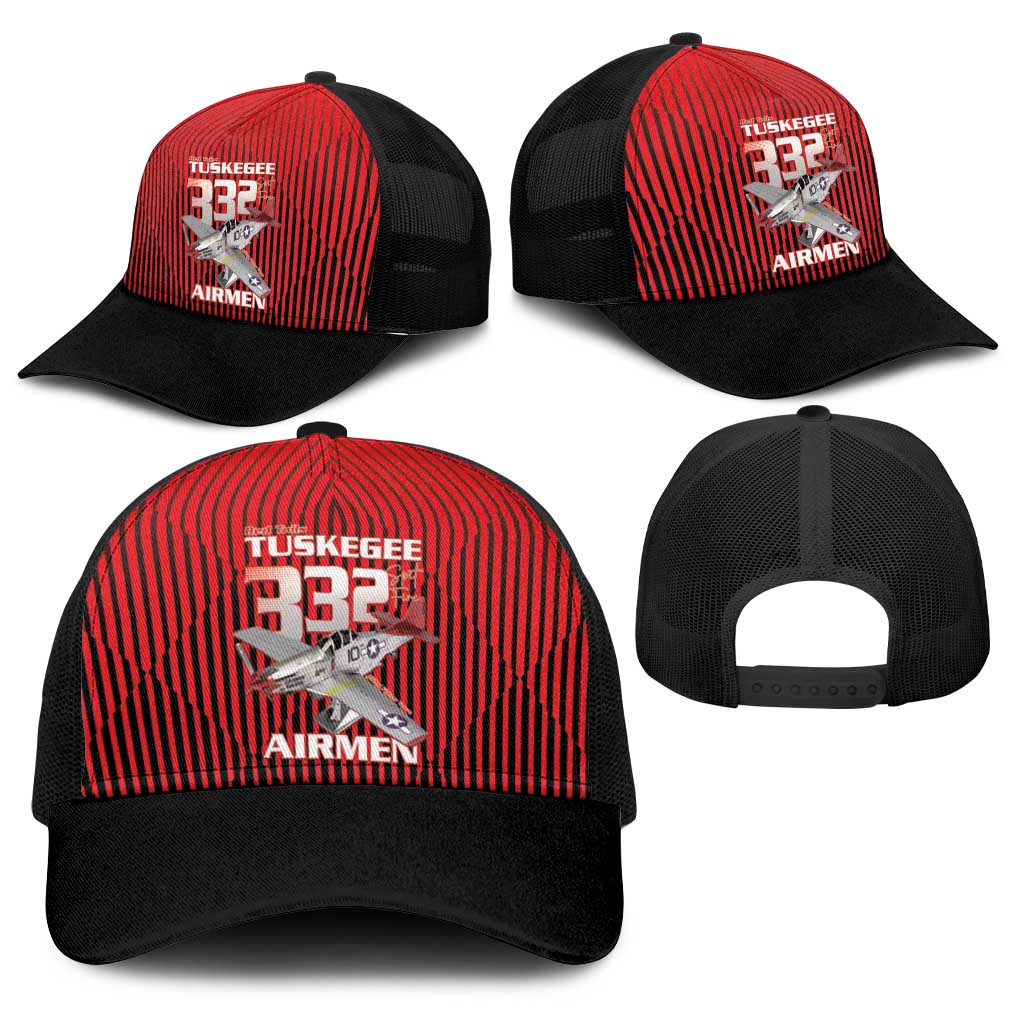 Tuskegee Red Tails Airmen Baseball Net Cap P-51 Mustang 332nd Fighter Group - Black Red - Wonder Print Shop