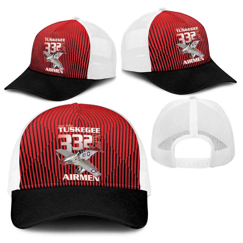 Tuskegee Red Tails Airmen Baseball Net Cap P-51 Mustang 332nd Fighter Group - Black Red - Wonder Print Shop