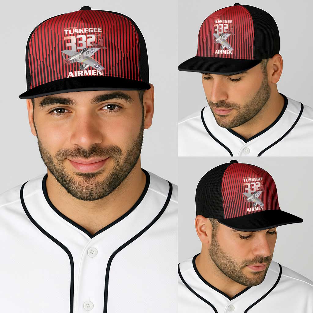 Tuskegee Red Tails Airmen Baseball Net Cap P-51 Mustang 332nd Fighter Group - Black Red - Wonder Print Shop