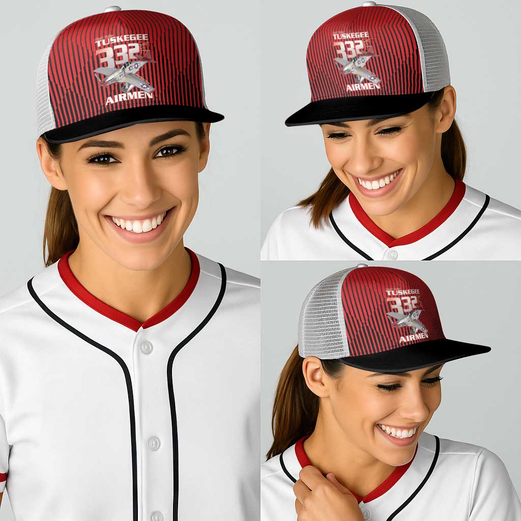 Tuskegee Red Tails Airmen Baseball Net Cap P-51 Mustang 332nd Fighter Group - Black Red - Wonder Print Shop