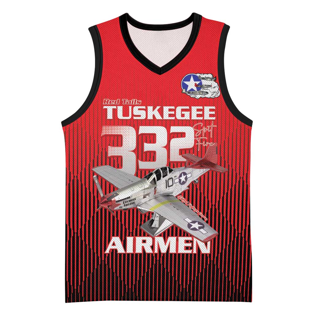 Tuskegee Red Tails Airmen Basketball Jersey P-51 Mustang 332nd Fighter Group - Black Red - Wonder Print Shop