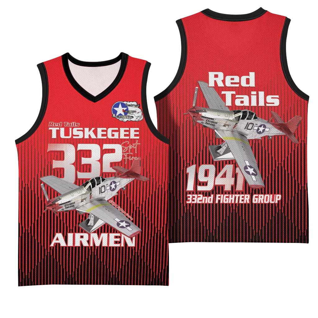 Tuskegee Red Tails Airmen Basketball Jersey P-51 Mustang 332nd Fighter Group - Black Red - Wonder Print Shop