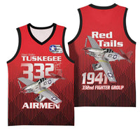 Tuskegee Red Tails Airmen Basketball Jersey P-51 Mustang 332nd Fighter Group - Black Red - Wonder Print Shop