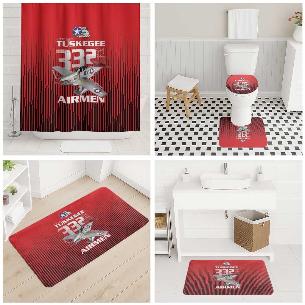 Tuskegee Red Tails Airmen Bathroom Set P-51 Mustang 332nd Fighter Group - Black Red - Wonder Print Shop