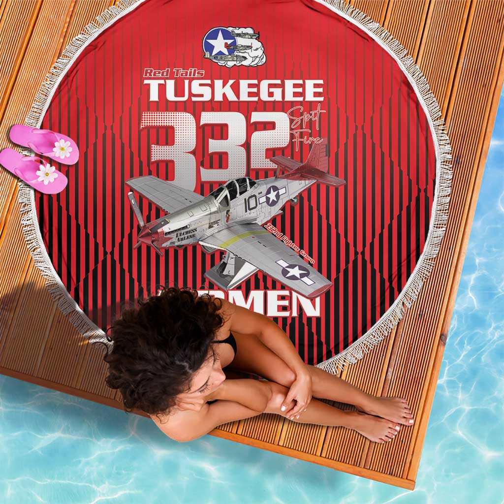 Tuskegee Red Tails Airmen Beach Blanket P-51 Mustang 332nd Fighter Group - Black Red - Wonder Print Shop