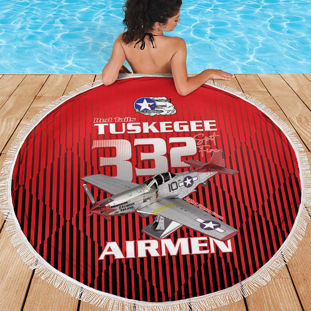 Tuskegee Red Tails Airmen Beach Blanket P-51 Mustang 332nd Fighter Group - Black Red - Wonder Print Shop