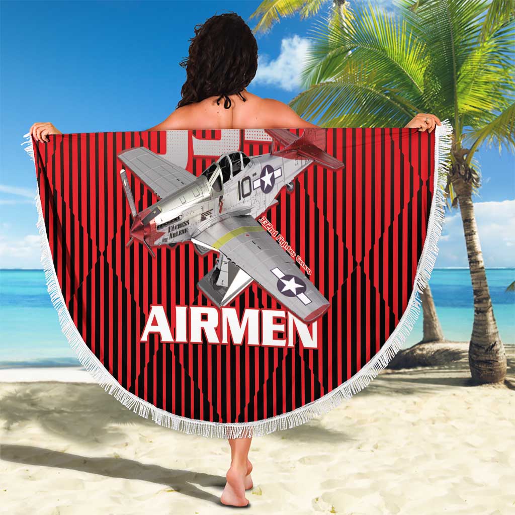 Tuskegee Red Tails Airmen Beach Blanket P-51 Mustang 332nd Fighter Group - Black Red - Wonder Print Shop