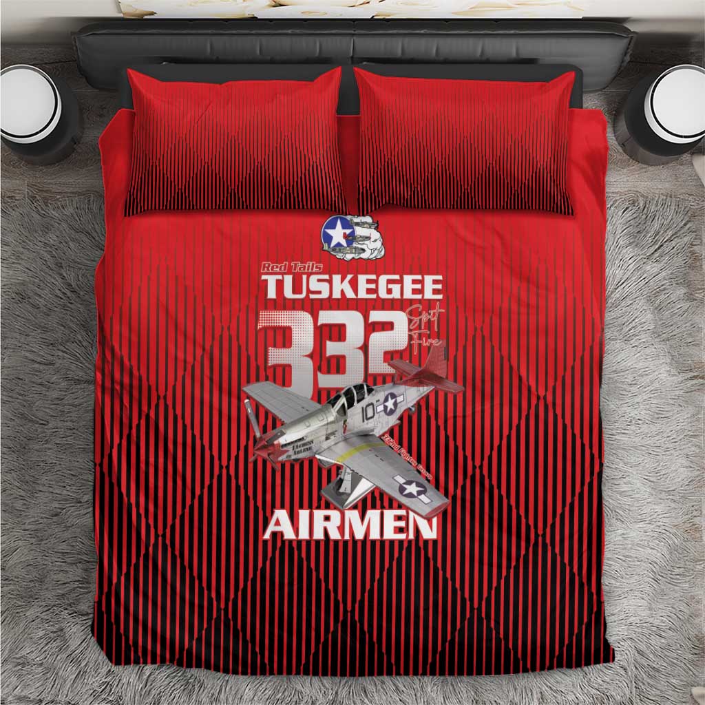 Tuskegee Red Tails Airmen Bedding Set P-51 Mustang 332nd Fighter Group - Black Red - Wonder Print Shop