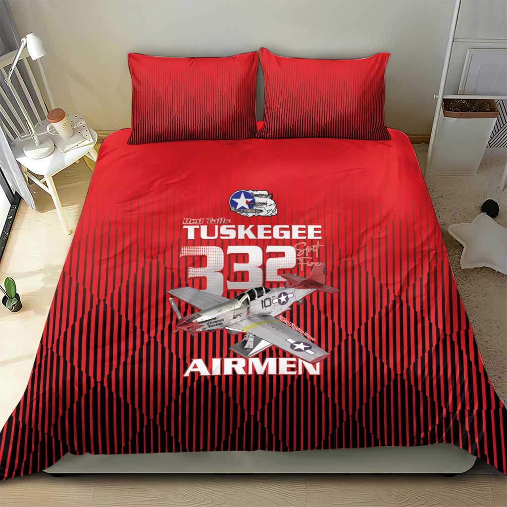 Tuskegee Red Tails Airmen Bedding Set P-51 Mustang 332nd Fighter Group - Black Red - Wonder Print Shop