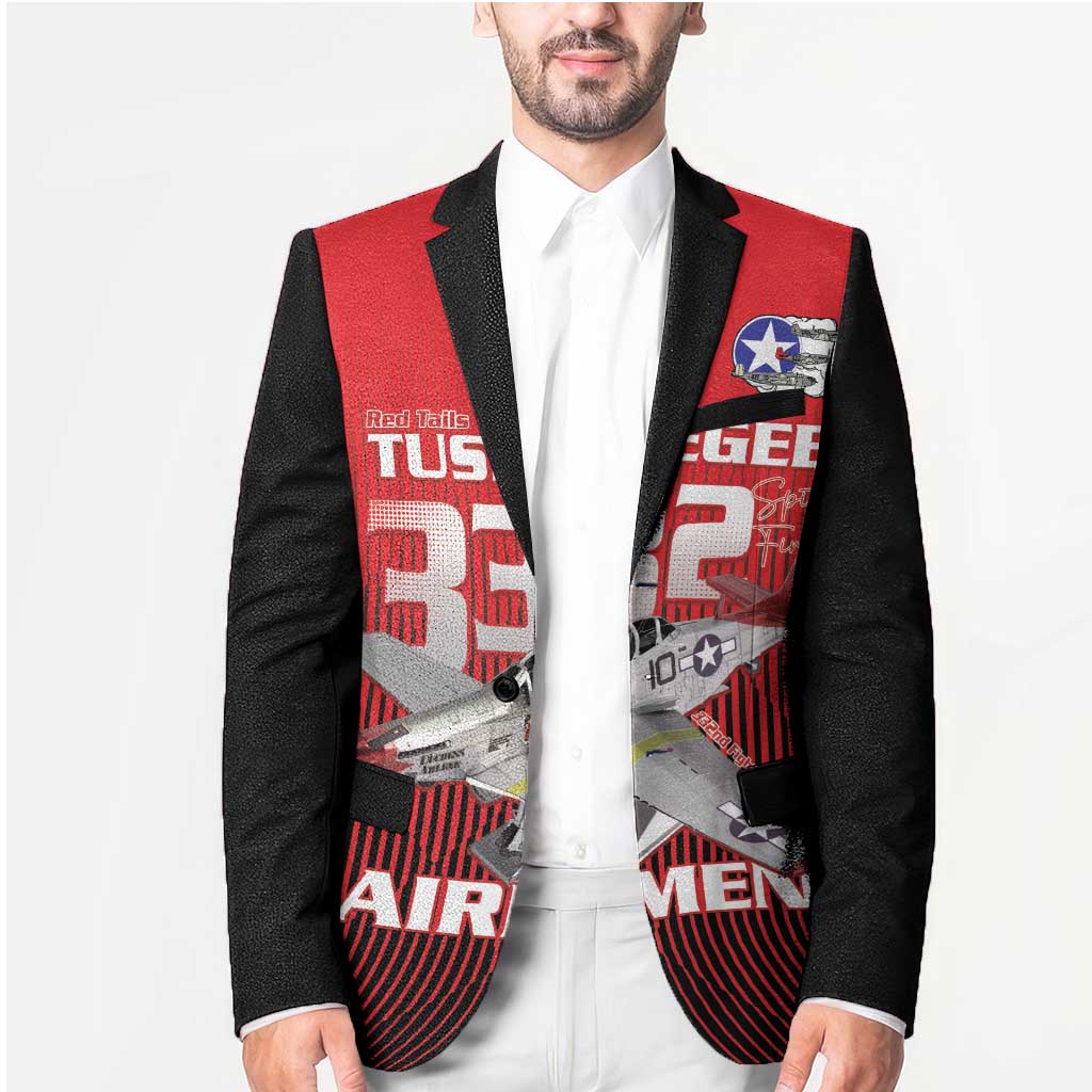 Tuskegee Red Tails Airmen Blazer P-51 Mustang 332nd Fighter Group - Black Red - Wonder Print Shop