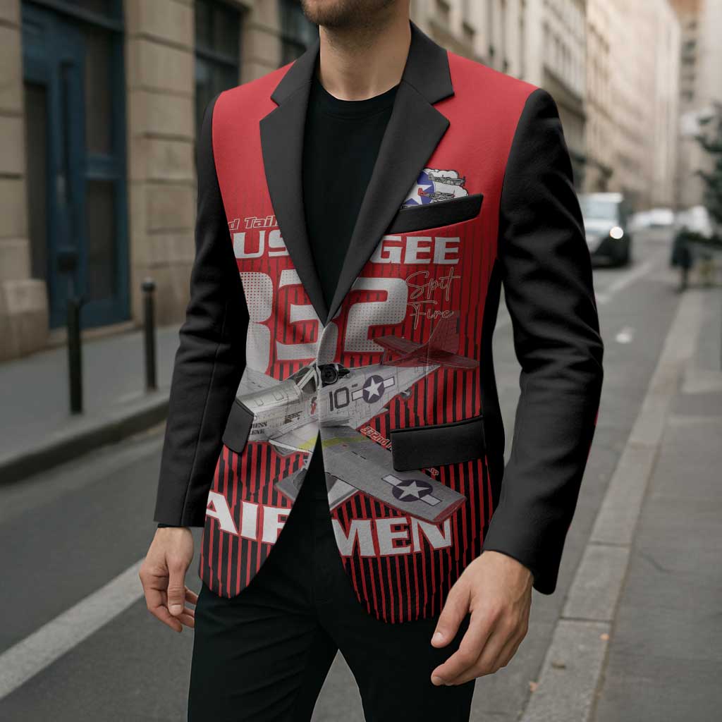 Tuskegee Red Tails Airmen Blazer P-51 Mustang 332nd Fighter Group - Black Red - Wonder Print Shop