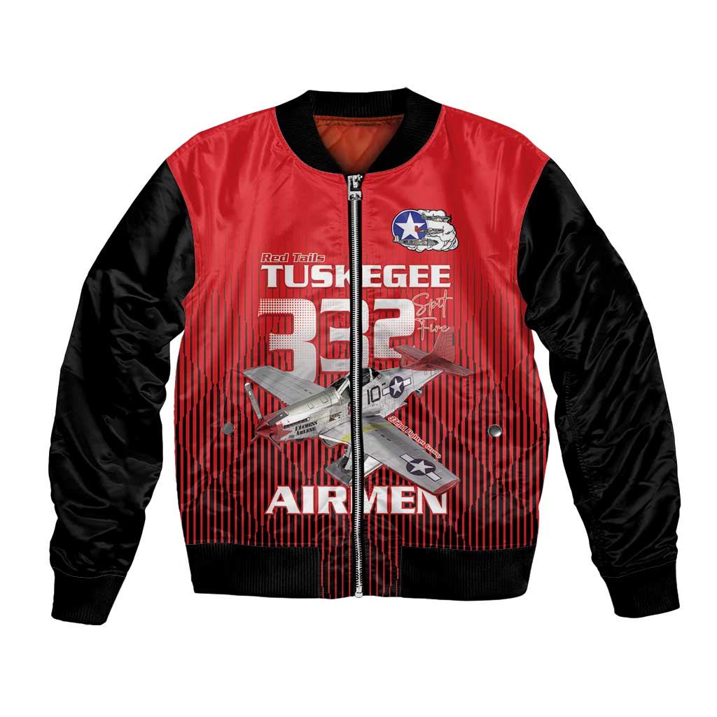Tuskegee Red Tails Airmen Bomber Jacket P-51 Mustang 332nd Fighter Group - Black Red - Wonder Print Shop